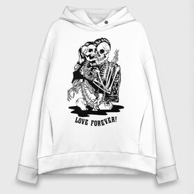 Женское худи Oversize хлопок с принтом Love forever! в Екатеринбурге, френч-терри — 70% хлопок, 30% полиэстер. Мягкий теплый начес внутри —100% хлопок | боковые карманы, эластичные манжеты и нижняя кромка, капюшон на магнитной кнопке | bones | jaw | love | skeleton | skull | teeth | unity | единство | зубы | кости | любовь | пасть | скелет | череп