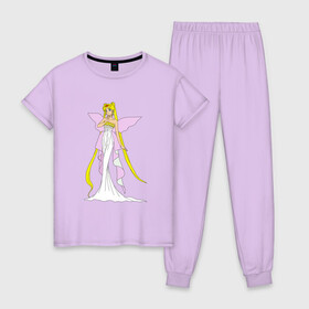 Женская пижама хлопок с принтом Sailor Moon Серенити в Екатеринбурге, 100% хлопок | брюки и футболка прямого кроя, без карманов, на брюках мягкая резинка на поясе и по низу штанин | bunny | luna | princess | serenity | stars | usagi | wings | ангел | волосы | девушка | детям | звездная | звезды | королева | корона | крылья | луна | любовь | малышка | марс | радуга | сейлор мун | токио | усаги цукино | школьные 