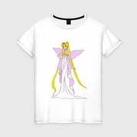 Женская футболка хлопок с принтом Sailor Moon/Серенити в Екатеринбурге, 100% хлопок | прямой крой, круглый вырез горловины, длина до линии бедер, слегка спущенное плечо | bunny | luna | princess | serenity | stars | usagi | wings | ангел | волосы | девушка | детям | звездная | звезды | королева | корона | крылья | луна | любовь | малышка | марс | радуга | сейлор мун | токио | усаги цукино | школьные 
