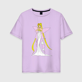 Женская футболка хлопок Oversize с принтом Sailor Moon Серенити в Екатеринбурге, 100% хлопок | свободный крой, круглый ворот, спущенный рукав, длина до линии бедер
 | bunny | luna | princess | serenity | stars | usagi | wings | ангел | волосы | девушка | детям | звездная | звезды | королева | корона | крылья | луна | любовь | малышка | марс | радуга | сейлор мун | токио | усаги цукино | школьные 