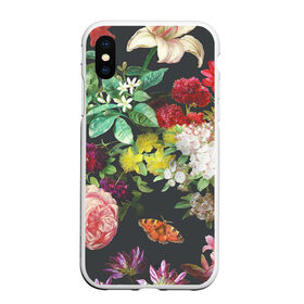 Чехол для iPhone XS Max матовый с принтом Цветы в Екатеринбурге, Силикон | Область печати: задняя сторона чехла, без боковых панелей | арт | бабочка | бабочки | белая лилия | белый | желтый | зеленый | картина | краски | красный | лилии | лилия | рисунок | рисунок красками | роза | розовая роза | розовый | розы | тёмный | фиолетовый