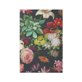 Обложка для паспорта матовая кожа с принтом Цветы в Екатеринбурге, натуральная матовая кожа | размер 19,3 х 13,7 см; прозрачные пластиковые крепления | арт | бабочка | бабочки | белая лилия | белый | желтый | зеленый | картина | краски | красный | лилии | лилия | рисунок | рисунок красками | роза | розовая роза | розовый | розы | тёмный | фиолетовый