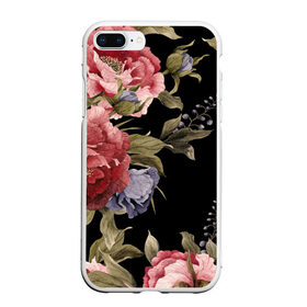 Чехол для iPhone 7Plus/8 Plus матовый с принтом Цветы в Екатеринбурге, Силикон | Область печати: задняя сторона чехла, без боковых панелей | арт | бутон | бутоны | зеленый | картина | рисунок | рисунок красками | розовый | темный | фиолетовый | чёрный