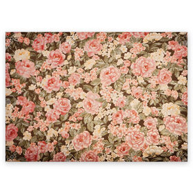 Поздравительная открытка с принтом Розовая поляна в Екатеринбурге, 100% бумага | плотность бумаги 280 г/м2, матовая, на обратной стороне линовка и место для марки
 | арт | кремовый | рисунок | роза | розовая поляна | розовые розы | розовые цветы | розы