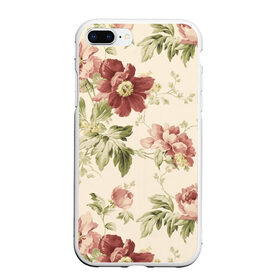 Чехол для iPhone 7Plus/8 Plus матовый с принтом Цветы в Екатеринбурге, Силикон | Область печати: задняя сторона чехла, без боковых панелей | арт | зеленый | краски | красный | кремовый | ретро | рисунок | розовый | цветок | цветы