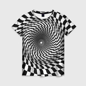 Женская футболка 3D с принтом иллюзия в Екатеринбурге, 100% полиэфир ( синтетическое хлопкоподобное полотно) | прямой крой, круглый вырез горловины, длина до линии бедер | воронка | иллюзия | студентам | тоннель | шахматы