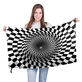 Флаг 3D с принтом иллюзия в Екатеринбурге, 100% полиэстер | плотность ткани — 95 г/м2, размер — 67 х 109 см. Принт наносится с одной стороны | воронка | иллюзия | студентам | тоннель | шахматы