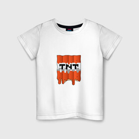 Детская футболка хлопок с принтом TNT в Екатеринбурге, 100% хлопок | круглый вырез горловины, полуприлегающий силуэт, длина до линии бедер | Тематика изображения на принте: game | minecraft | tnt | блок | взрыв | динамит | игра | майн | майнкрафт | мороженное | тнт