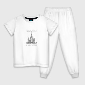 Детская пижама хлопок с принтом Москва координаты в Екатеринбурге, 100% хлопок |  брюки и футболка прямого кроя, без карманов, на брюках мягкая резинка на поясе и по низу штанин
 | Тематика изображения на принте: координаты | красная площадь | кремль | москва