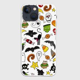 Чехол для iPhone 13 mini с принтом Хэллоуин паттерн в Екатеринбурге,  |  | cartoon | halloween | monsters | pattern | ведьма | детям | животные | звезда | звери | зомби | конфеты | кости | кошка | крылья | летучая мышь | монстры | нечисть | паук | паутина | подарок | привидение | призрак | скелет