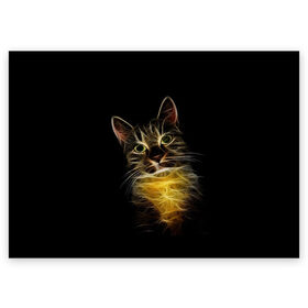 Поздравительная открытка с принтом Дымчато-световой кот в Екатеринбурге, 100% бумага | плотность бумаги 280 г/м2, матовая, на обратной стороне линовка и место для марки
 | Тематика изображения на принте: арт | дым | желтый | кот | кошка | кривые | рисунок | свет | серый | тёмный | чёрный | яркие линии