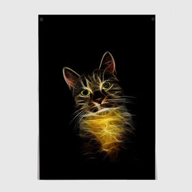 Постер с принтом Дымчато-световой кот в Екатеринбурге, 100% бумага
 | бумага, плотность 150 мг. Матовая, но за счет высокого коэффициента гладкости имеет небольшой блеск и дает на свету блики, но в отличии от глянцевой бумаги не покрыта лаком | арт | дым | желтый | кот | кошка | кривые | рисунок | свет | серый | тёмный | чёрный | яркие линии