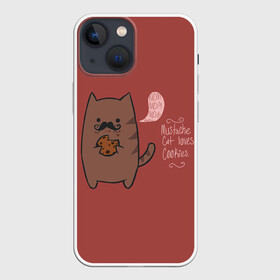 Чехол для iPhone 13 mini с принтом Котик любит печеньки в Екатеринбурге,  |  | английский язык | арт | ест | кот | котёнок | котик | печенье | печеньки | рисунок | текст | усы