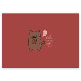 Поздравительная открытка с принтом Котик любит печеньки в Екатеринбурге, 100% бумага | плотность бумаги 280 г/м2, матовая, на обратной стороне линовка и место для марки
 | английский язык | арт | ест | кот | котёнок | котик | печенье | печеньки | рисунок | текст | усы