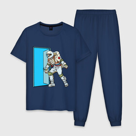 Мужская пижама хлопок с принтом Portal в Екатеринбурге, 100% хлопок | брюки и футболка прямого кроя, без карманов, на брюках мягкая резинка на поясе и по низу штанин
 | Тематика изображения на принте: astronaut | cosmonaut | cosmos | door | enter | portal | space | spacesuit | вход | дверь | космонавт | космос | портал | скафандр