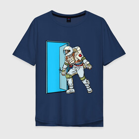 Мужская футболка хлопок Oversize с принтом Portal в Екатеринбурге, 100% хлопок | свободный крой, круглый ворот, “спинка” длиннее передней части | astronaut | cosmonaut | cosmos | door | enter | portal | space | spacesuit | вход | дверь | космонавт | космос | портал | скафандр