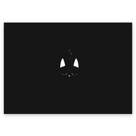 Поздравительная открытка с принтом Спящий кот в Екатеринбурге, 100% бумага | плотность бумаги 280 г/м2, матовая, на обратной стороне линовка и место для марки
 | Тематика изображения на принте: аниме | аниме кот | арт | кот | кот спит | котёнок | котёнок спит | кошка | кошка спит | рисунок | спит | тёмный | чёрная кошка | чёрный | чёрный кот | чёрный котёнок