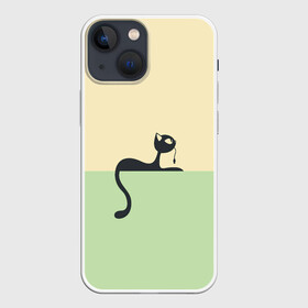 Чехол для iPhone 13 mini с принтом Чёрный кот на ярком фоне в Екатеринбурге,  |  | арт | вектор | горизонтальный рисунок | горизонтальный узор | жёлтый | зеленый | кот | котёнок | кошка | рисунок | чёрная кошка | чёрный | чёрный кот | чёрный котёнок