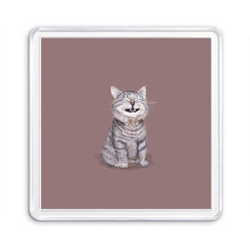 Магнит 55*55 с принтом Котёнок ыыы в Екатеринбурге, Пластик | Размер: 65*65 мм; Размер печати: 55*55 мм | арт | кот | котёнок | кошка | мем | мемный кот | мемный котенок | мэм | мэмный котёнок | рисунок | серый | серый кот | тёмный | фиолетовый