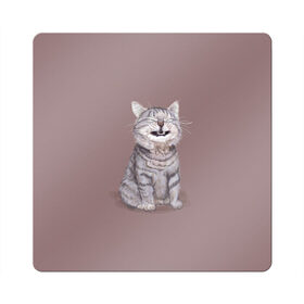 Магнит виниловый Квадрат с принтом Котёнок ыыы в Екатеринбурге, полимерный материал с магнитным слоем | размер 9*9 см, закругленные углы | арт | кот | котёнок | кошка | мем | мемный кот | мемный котенок | мэм | мэмный котёнок | рисунок | серый | серый кот | тёмный | фиолетовый