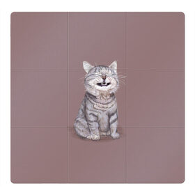 Магнитный плакат 3Х3 с принтом Котёнок ыыы в Екатеринбурге, Полимерный материал с магнитным слоем | 9 деталей размером 9*9 см | арт | кот | котёнок | кошка | мем | мемный кот | мемный котенок | мэм | мэмный котёнок | рисунок | серый | серый кот | тёмный | фиолетовый