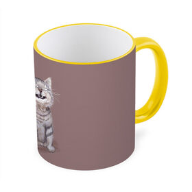 Кружка с принтом Котёнок ыыы в Екатеринбурге, керамика | ёмкость 330 мл | арт | кот | котёнок | кошка | мем | мемный кот | мемный котенок | мэм | мэмный котёнок | рисунок | серый | серый кот | тёмный | фиолетовый