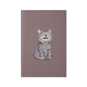 Обложка для паспорта матовая кожа с принтом Котёнок ыыы в Екатеринбурге, натуральная матовая кожа | размер 19,3 х 13,7 см; прозрачные пластиковые крепления | арт | кот | котёнок | кошка | мем | мемный кот | мемный котенок | мэм | мэмный котёнок | рисунок | серый | серый кот | тёмный | фиолетовый