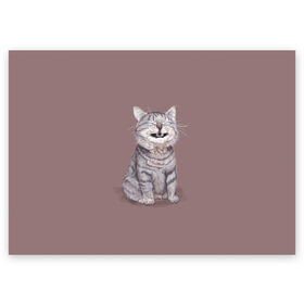 Поздравительная открытка с принтом Котёнок ыыы в Екатеринбурге, 100% бумага | плотность бумаги 280 г/м2, матовая, на обратной стороне линовка и место для марки
 | Тематика изображения на принте: арт | кот | котёнок | кошка | мем | мемный кот | мемный котенок | мэм | мэмный котёнок | рисунок | серый | серый кот | тёмный | фиолетовый