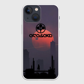 Чехол для iPhone 13 mini с принтом Cyberpunk 2077   (Arasaka) в Екатеринбурге,  |  | arasaka | cyberpunk 2077 | cyberpunk 2077 (arasaka) | город | игра | луна | минимализм | рисунок