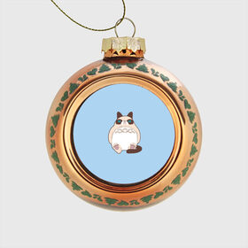 Стеклянный ёлочный шар с принтом Тоторный кот в Екатеринбурге, Стекло | Диаметр: 80 мм | grumpy cat | белый | кот тоторо | кот. недовольный кот | крем | мило | милота | мимишка | тоторо