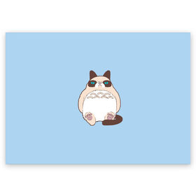 Поздравительная открытка с принтом Тоторный кот в Екатеринбурге, 100% бумага | плотность бумаги 280 г/м2, матовая, на обратной стороне линовка и место для марки
 | Тематика изображения на принте: grumpy cat | белый | кот тоторо | кот. недовольный кот | крем | мило | милота | мимишка | тоторо