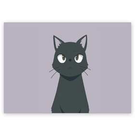 Поздравительная открытка с принтом Чёрный кот в Екатеринбурге, 100% бумага | плотность бумаги 280 г/м2, матовая, на обратной стороне линовка и место для марки
 | Тематика изображения на принте: аниме | аниме кот | арт | кёрный котёнок | кот | котёнок | кошка | рисунок | чёрная кошка | черный кот | черный котенок