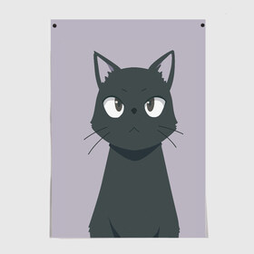 Постер с принтом Чёрный кот в Екатеринбурге, 100% бумага
 | бумага, плотность 150 мг. Матовая, но за счет высокого коэффициента гладкости имеет небольшой блеск и дает на свету блики, но в отличии от глянцевой бумаги не покрыта лаком | Тематика изображения на принте: аниме | аниме кот | арт | кёрный котёнок | кот | котёнок | кошка | рисунок | чёрная кошка | черный кот | черный котенок