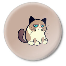 Значок с принтом Великий Grumpy Cat в Екатеринбурге,  металл | круглая форма, металлическая застежка в виде булавки | Тематика изображения на принте: grumpy cat | арт | кот | кот grumpy cat | котёнок | кошка | недовольный кот | рисунок