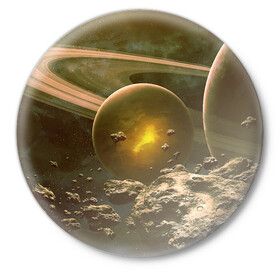 Значок с принтом Saturn в Екатеринбурге,  металл | круглая форма, металлическая застежка в виде булавки | Тематика изображения на принте: cosmos | meteorite | saturn | space | космос | метеорит | пространство | сатурн