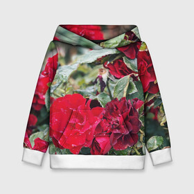 Детская толстовка 3D с принтом Red Roses в Екатеринбурге, 100% полиэстер | двухслойный капюшон со шнурком для регулировки, мягкие манжеты на рукавах и по низу толстовки, спереди карман-кенгуру с мягким внутренним слоем | Тематика изображения на принте: bush | floral | flower | garden | green | nature | red roses | бутоны | красная роза | куст | листья | природа | роза | сад | цветение | цветок | цветы