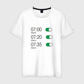 Мужская футболка хлопок с принтом Будильник в Екатеринбурге, 100% хлопок | прямой крой, круглый вырез горловины, длина до линии бедер, слегка спущенное плечо. | 7 утра | alarm | time | будильник | время | необычный | работа | семь часов | тикалки | тревога | утро | час | часики | часовой пояс | часы