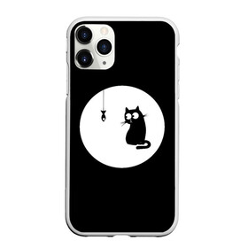 Чехол для iPhone 11 Pro Max матовый с принтом Ночная охота в Екатеринбурге, Силикон |  | арт | кот | котёнок | кошка | луна | ночь | рисунок | рыба | рыбалка | черная кошка | черный кот | чёрный котёнок