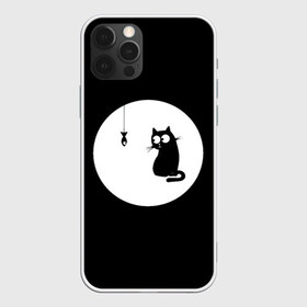 Чехол для iPhone 12 Pro Max с принтом Ночная охота в Екатеринбурге, Силикон |  | арт | кот | котёнок | кошка | луна | ночь | рисунок | рыба | рыбалка | черная кошка | черный кот | чёрный котёнок