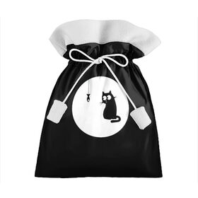 Подарочный 3D мешок с принтом Ночная охота в Екатеринбурге, 100% полиэстер | Размер: 29*39 см | арт | кот | котёнок | кошка | луна | ночь | рисунок | рыба | рыбалка | черная кошка | черный кот | чёрный котёнок