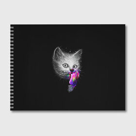 Альбом для рисования с принтом Котейка с мороженным в Екатеринбурге, 100% бумага
 | матовая бумага, плотность 200 мг. | Тематика изображения на принте: арт | кот | котёнок | кошка | мороженное | рисунок | серая кошка | серый кот | серый котёнок | чёрный | яркие цвета