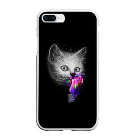 Чехол для iPhone 7Plus/8 Plus матовый с принтом Котейка с мороженным в Екатеринбурге, Силикон | Область печати: задняя сторона чехла, без боковых панелей | арт | кот | котёнок | кошка | мороженное | рисунок | серая кошка | серый кот | серый котёнок | чёрный | яркие цвета