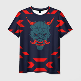 Мужская футболка 3D с принтом демон они в Екатеринбурге, 100% полиэфир | прямой крой, круглый вырез горловины, длина до линии бедер | Тематика изображения на принте: демон | киберпанк | маска | они | самурай | хання | япония