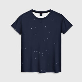 Женская футболка 3D с принтом Ночное небо в Екатеринбурге, 100% полиэфир ( синтетическое хлопкоподобное полотно) | прямой крой, круглый вырез горловины, длина до линии бедер | звёзды | мерцание | небо | ночь | синий | сияние | тёмный | чёрный