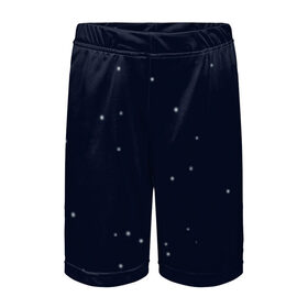 Детские спортивные шорты 3D с принтом Ночное небо в Екатеринбурге,  100% полиэстер
 | пояс оформлен широкой мягкой резинкой, ткань тянется
 | Тематика изображения на принте: звёзды | мерцание | небо | ночь | синий | сияние | тёмный | чёрный