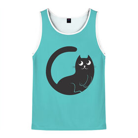 Мужская майка 3D с принтом Чёрный котя в Екатеринбурге, 100% полиэстер | круглая горловина, приталенный силуэт, длина до линии бедра. Пройма и горловина окантованы тонкой бейкой | Тематика изображения на принте: арт | бирюзовый | вектор | зеленый | кот | котёнок | кошка | рисунок | чёрная кошка | чёрный | чёрный кот | чёрный котёнок