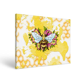 Холст прямоугольный с принтом Пчела в Екатеринбурге, 100% ПВХ |  | крылья | мёд | оса | пчела | пчёлы | соты | цветы