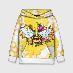 Детская толстовка 3D с принтом Пчела в Екатеринбурге, 100% полиэстер | двухслойный капюшон со шнурком для регулировки, мягкие манжеты на рукавах и по низу толстовки, спереди карман-кенгуру с мягким внутренним слоем | крылья | мёд | оса | пчела | пчёлы | соты | цветы