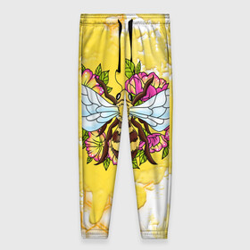Женские брюки 3D с принтом Пчела в Екатеринбурге, полиэстер 100% | прямой крой, два кармана без застежек по бокам, с мягкой трикотажной резинкой на поясе и по низу штанин. В поясе для дополнительного комфорта — широкие завязки | крылья | мёд | оса | пчела | пчёлы | соты | цветы