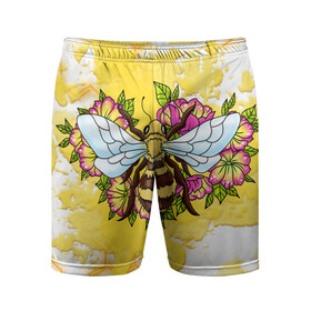 Мужские шорты спортивные с принтом Пчела в Екатеринбурге,  |  | крылья | мёд | оса | пчела | пчёлы | соты | цветы